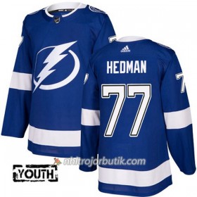 Barn Ishockey Tampa Bay Lightning Tröja Victor Hedman 77 Adidas 2017-2018 Blå Authentic